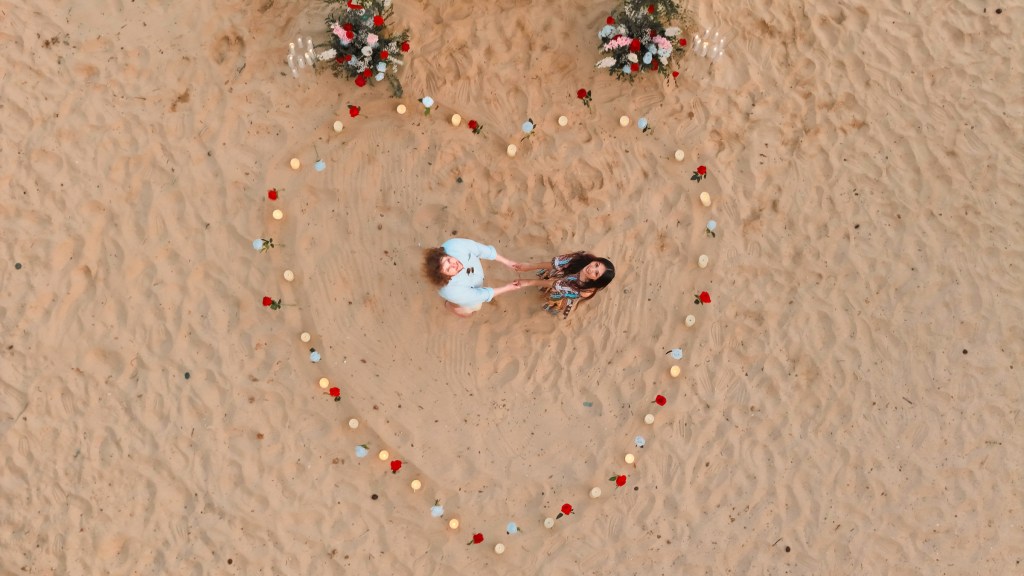couple photoshoot by drone at ao yont beach phuket