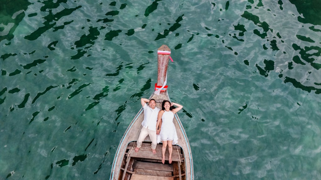 drone post wedding photography at railay bay krabi